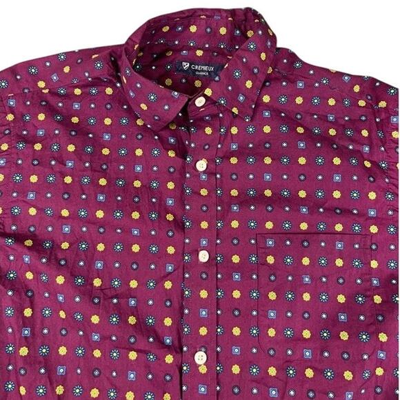 Cremieux Classics Men's Shirt M Burgundy Geometric Print Long Sleeve Button - Picture 4 of 10